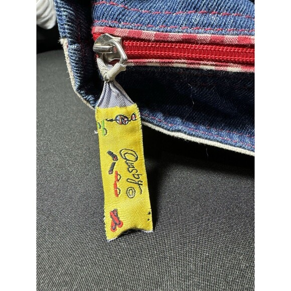 2000s Anne Ormsby Beach Bag Patriotic Surf Denim bag "Surviving Stress" American - Picture 9 of 14